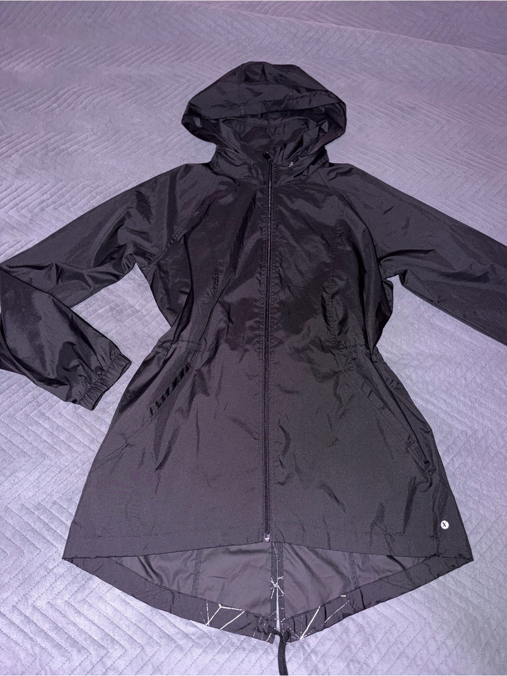 Women’s Xersion Black Full Zip Hooded Long Windbreaker Jacket Size M
